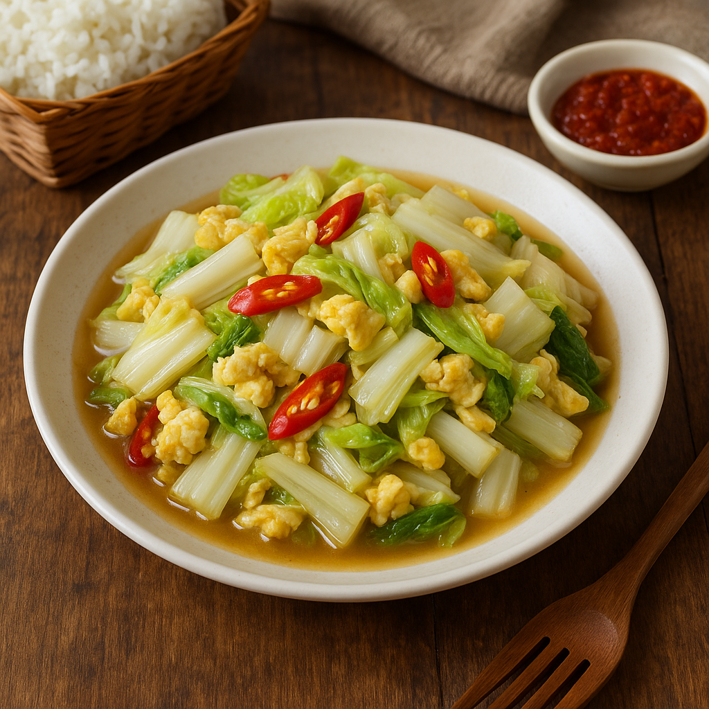 Tumis Sawi Putih Telur 10 Menit